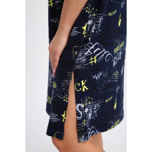 Туника женская ТПК-01 кулирка (р-ры: 46-72) синий-желтый-белый-буквы-star