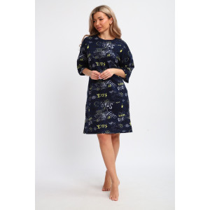 Туника женская ТПК-01 кулирка (р-ры: 46-72) синий-желтый-белый-буквы-star