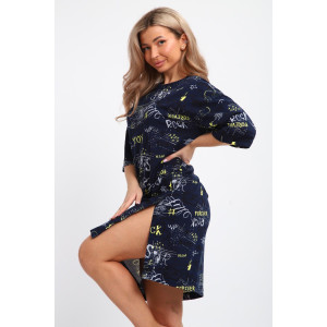 Туника женская ТПК-01 кулирка (р-ры: 46-72) синий-желтый-белый-буквы-star