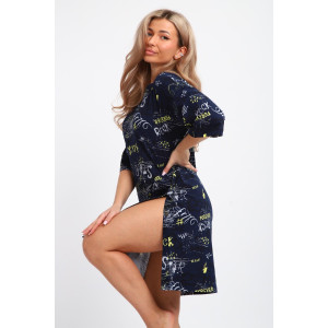 Туника женская ТПК-01 кулирка (р-ры: 46-72) синий-желтый-белый-буквы-star