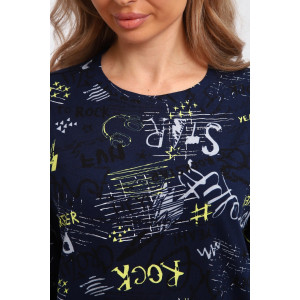 Туника женская ТПК-01 кулирка (р-ры: 46-72) синий-желтый-белый-буквы-star