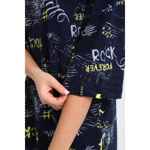 Туника женская ТПК-01 кулирка (р-ры: 46-72) синий-желтый-белый-буквы-star