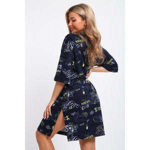 Туника женская ТПК-01 кулирка (р-ры: 46-72) синий-желтый-белый-буквы-star