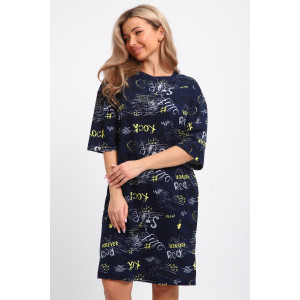 Туника женская ТПК-01 кулирка (р-ры: 46-72) синий-желтый-белый-буквы-star