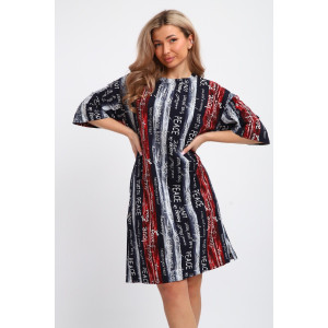 Туника женская ТПК-01 кулирка (р-ры: 46-72) синий-красный-белый-полосы с буквами-love