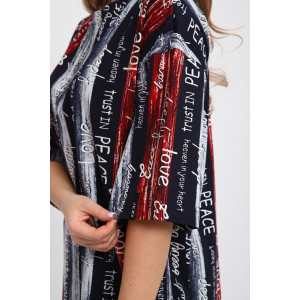 Туника женская ТПК-01 кулирка (р-ры: 46-72) синий-красный-белый-полосы с буквами-love