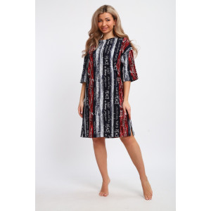 Туника женская ТПК-01 кулирка (р-ры: 46-72) синий-красный-белый-полосы с буквами-love