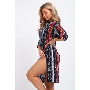 Туника женская ТПК-01 кулирка (р-ры: 46-72) синий-красный-белый-полосы с буквами-love