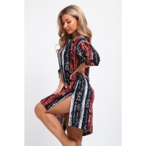 Туника женская ТПК-01 кулирка (р-ры: 46-72) синий-красный-белый-полосы с буквами-love