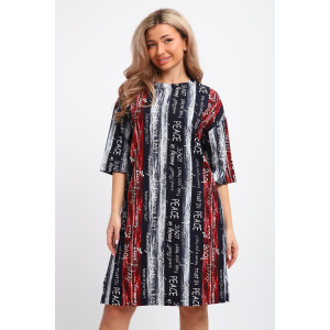 Туника женская ТПК-01 кулирка (р-ры: 46-72) синий-красный-белый-полосы с буквами-love