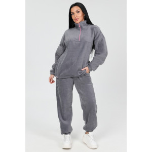 Костюм двойка женский "Анорак" КФл-2856 флис (р-ры: 46-60) т.серый
