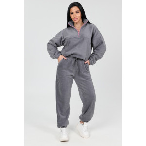 Костюм двойка женский "Анорак" КФл-2856 флис (р-ры: 46-60) т.серый
