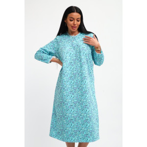 Сорочка женская М37 футер (р-ры: 46-60) листья на голубом новый