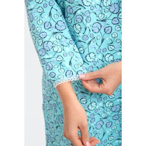 Сорочка женская М37 футер (р-ры: 46-60) листья на голубом новый