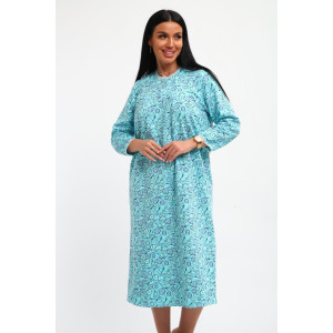 Сорочка женская М37 футер (р-ры: 46-60) листья на голубом новый