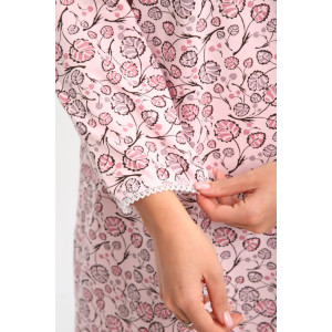 Сорочка женская М37 футер (р-ры: 46-60) листья на розовом новый