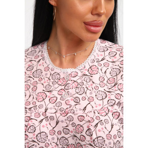 Сорочка женская М37 футер (р-ры: 46-60) листья на розовом новый