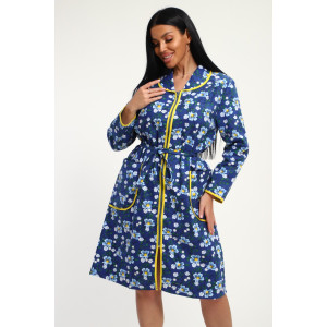 Халат женский М317 фланель (р-ры: 46-60) цветы на синем
