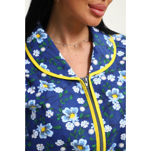 Халат женский М317 фланель (р-ры: 46-60) цветы на синем