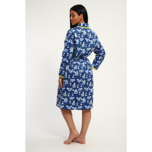 Халат женский М317 фланель (р-ры: 46-60) цветы на синем