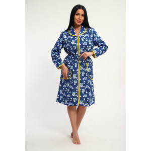 Халат женский М317 фланель (р-ры: 46-60) цветы на синем