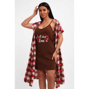 Пеньюар двойка женский 01068 хлопок (р-ры: 46-56) коричневый