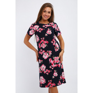 Платье женское №240 кулирка (р-ры: 48-62) синий-розовые цветы Платье женское №240 кулирка (р-ры: 48-62) синий-розовые цветы