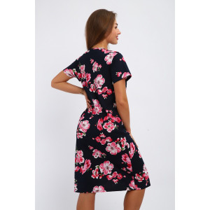 Платье женское №240 кулирка (р-ры: 48-62) синий-розовые цветы Платье женское №240 кулирка (р-ры: 48-62) синий-розовые цветы