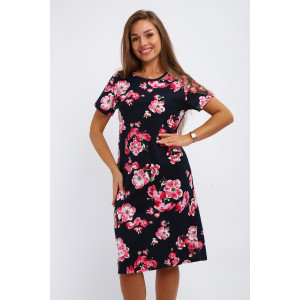 Платье женское №240 кулирка (р-ры: 48-62) синий-розовые цветы Платье женское №240 кулирка (р-ры: 48-62) синий-розовые цветы