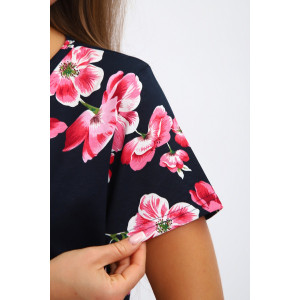 Платье женское №240 кулирка (р-ры: 48-62) синий-розовые цветы Платье женское №240 кулирка (р-ры: 48-62) синий-розовые цветы