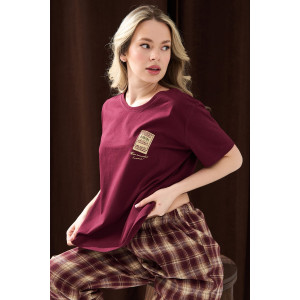 Пижама женская "Счастливый билет" 2435-К/Ф кулирка-фланель (р-ры: 46-56) бордовый