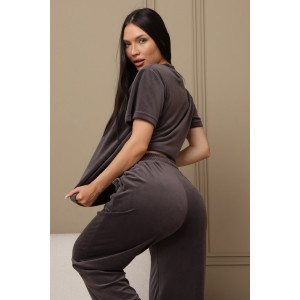 Костюм двойка женский 729 велюр (р-ры: 44-54) темно-серый