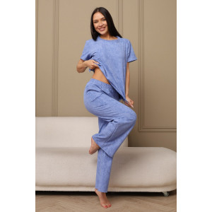 Костюм двойка женский 729 футер 2-х нитка пенье (р-ры: 44-54) васильковый-варенка