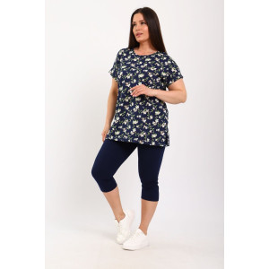 Костюм двойка женский КДЖ кулирка (р-ры: 46-62) синий-цветы