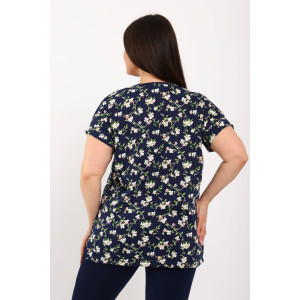 Костюм двойка женский КДЖ кулирка (р-ры: 46-62) синий-цветы