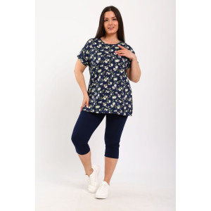 Костюм двойка женский КДЖ кулирка (р-ры: 46-62) синий-цветы