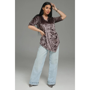 Футболка женская "Мия" бархат (р-ры: 48-62) пудра