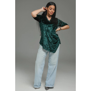 Футболка женская "Мия" бархат (р-ры: 48-62) изумруд