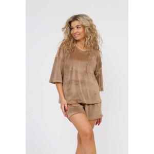 Костюм двойка женский 1702/3 велюр (последний размер) коричнево-бежевый 50