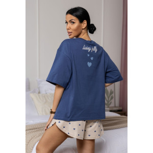 Костюм двойка женский 1975/7 кулирка (последний размер) синий-бежевый 50