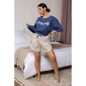 Костюм двойка женский 1975/7 кулирка (последний размер) синий-бежевый 50