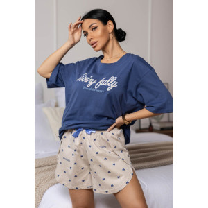 Костюм двойка женский 1975/7 кулирка (последний размер) синий-бежевый 50