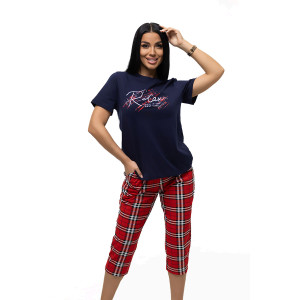 Костюм двойка женский 1470/7 кулирка (последний размер) синий-красный 44