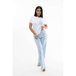 Костюм двойка женский 2000/2 кулирка (последний размер) белый-голубой 46,48