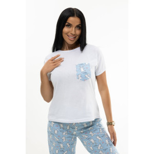 Костюм двойка женский 2000/2 кулирка (последний размер) белый-голубой 46,48