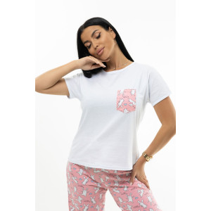 Костюм двойка женский 2000/1 кулирка (последний размер) белый-розовый 54