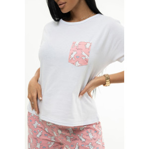 Костюм двойка женский 2000/1 кулирка (последний размер) белый-розовый 54