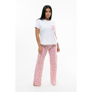 Костюм двойка женский 2000/1 кулирка (последний размер) белый-розовый 54