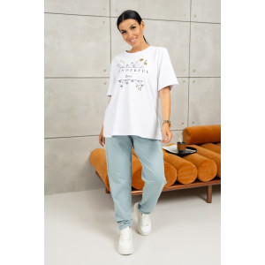 Костюм двойка женский 2064/1 кулирка-футер (последний размер) белый-ментол 48,50