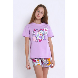 Костюм двойка детский "Камилла" кулирка (последний размер) сиреневый 164